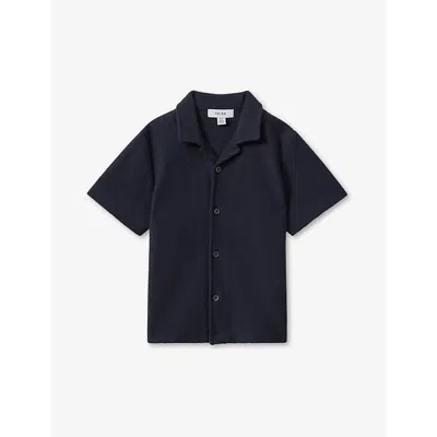 Reiss Boys Navy Kids Gerrard Textured Cotton Shirt 3-14 Years