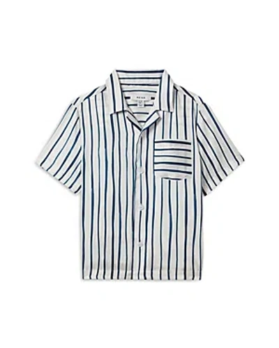 Reiss Boys' Rava Jr Regular Fit Button Down Camp Shirt - Little Kid In White/blue
