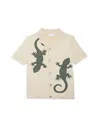 Reiss Kids' Reggie Jr. Lizard Appliqué Camp Shirt In Stone/green