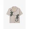 REISS REISS BOYS STONE/GREEN KIDS REGGIE REPTILE-EMBROIDERED SHORT-SLEEVE STRETCH-KNIT SHIRT 3-14 YEARS