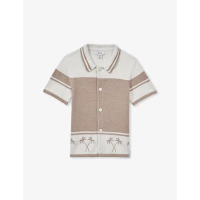 Reiss Kids' Bowler Colour-blocked Velour Shirt 3-14 Years In Taupe/optic Whi