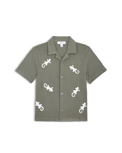 Reiss Boys' Thar Reptile Button Down Camp Shirt - Little Kid In Sage/white