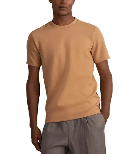 Reiss Light Camel Brown Bradley Interlock Jersey Crew Neck T-shirt