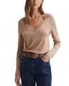 Reiss Camel Brady Jersey V-neck Top