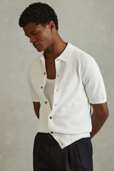Reiss Bravo - White Cotton Blend Textured Shirt, S