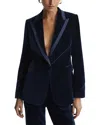 Reiss Black Petite Velvet And Satin Single Breasted Suit Jacket In Blue
