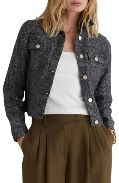 Reiss Womens Navy Bree Textured Linen And Cotton Jacket In Gray