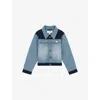 Reiss Blue Briar Patchwork Two-tone Stretch-denim Jacket In Blue