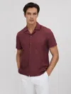 Reiss Brick Red Cuban Collar Button-through Shirt