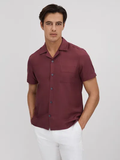 Reiss Brick Red Cuban Collar Button-through Shirt