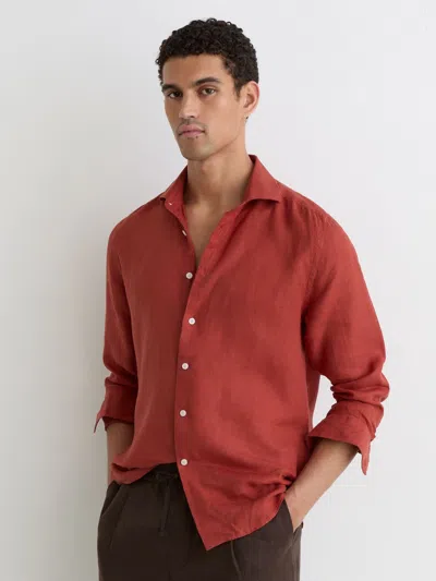 Reiss Brick Red Linen Cutaway-collar Regular-fit Shirt