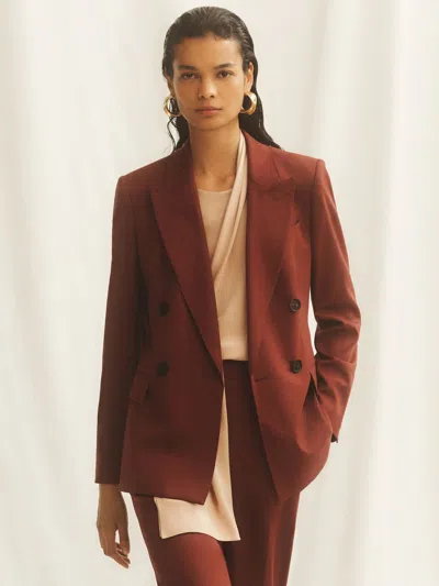 Reiss Brick Red Wool-blend Double-breasted Suit Blazer In Burgundy