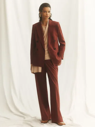 Reiss Brick Red Wool-blend Wide-leg Suit Trousers