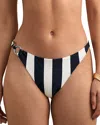 Reiss Womens Navy Brown Bridgette Striped Bikini Bottoms In Blue