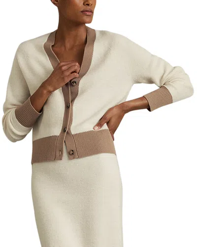 Reiss Brie Color Blocked Cardigan In Cream/camel