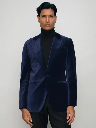 Reiss Bright Blue Apsara Single-breasted Velvet Tailored-fit Blazer