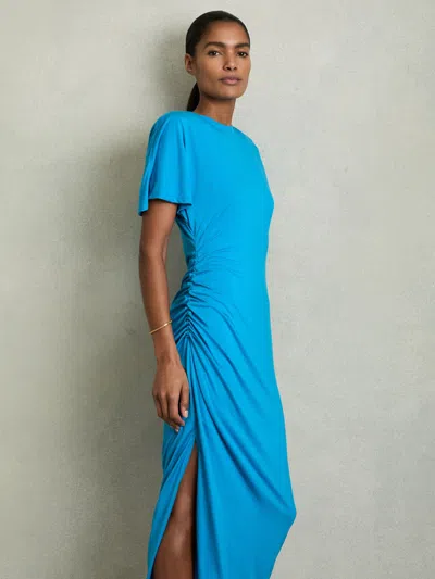 Reiss Bright Blue Modal-blend Ruched Midi Dress