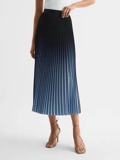 Reiss Bright Blue Ombre Pleated Midi Skirt