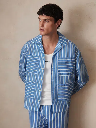 Reiss Bright Blue/white | Ché Poplin Stripe Pocket Shirt