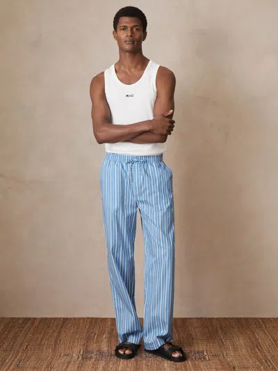 Reiss Che Chica Drawstring Stripe Cotton Poplin Pants In Blue