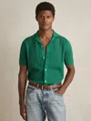 Reiss Bright Green Kipling Textured-knit Short-sleeve Shirt