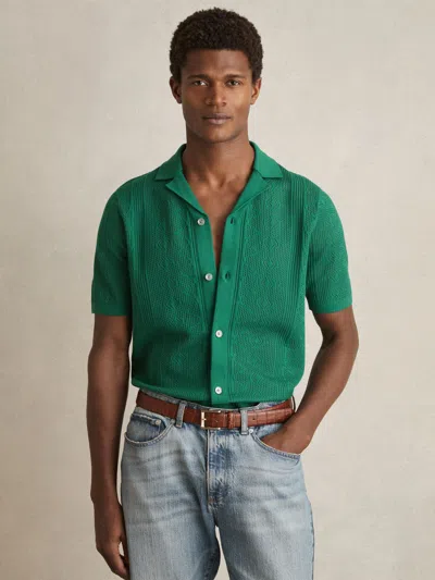 Reiss Bright Green Kipling Textured-knit Short-sleeve Shirt