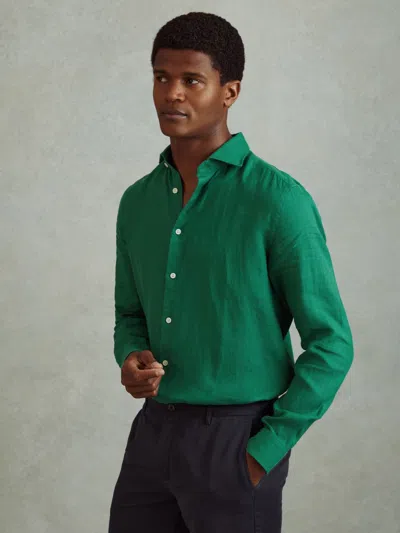 Reiss Bright Green Linen Button-through Shirt