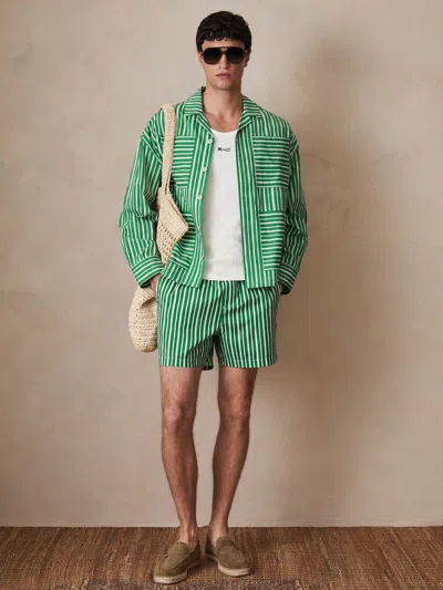 Reiss Bright Green/white | Ché Poplin Stripe Pocket Shirt In Multi