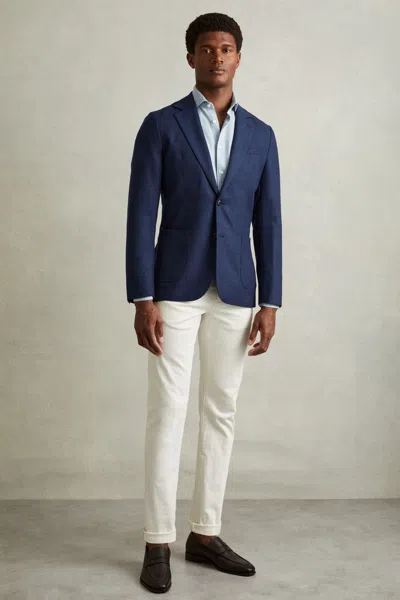 Reiss Bright Indigo Melange Midnight Single Breasted Wool-silk Blazer Slim Fit
