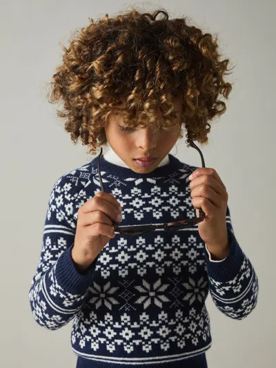 Reiss Bright Navy Blue/white Arkensaw 3-9 Yrs Merino Jumper