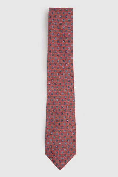 Reiss Bright Orange Aderci Silk Square Floral Tie