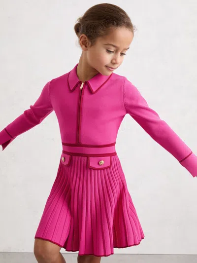 Reiss Bright Pink Anne 9-13 Yrs Pleated Tipped Knit Dress
