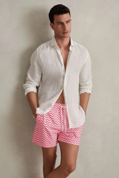 Reiss Bright Pink Cable Zig-zag Print Drawstring Swim Shorts