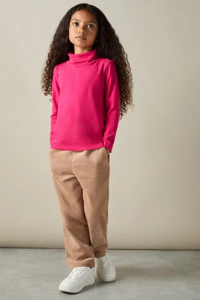 Reiss Bright Pink 9-13 Yrs Cotton-jersey Roll-neck Top With Stretch
