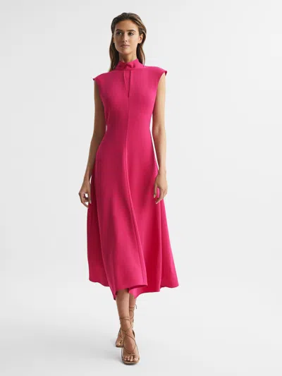 Reiss Bright Pink Petite Open Back Midi Dress