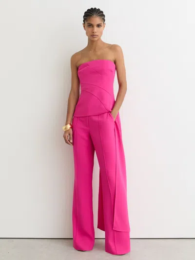 Reiss Womens Bright Pink Sky Drape-detail Stretch-woven Occasion Top
