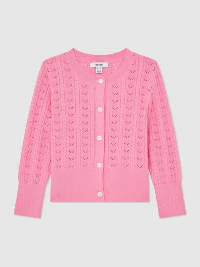 Reiss Babies' Bright Pink Wool-cotton Pointelle Cardigan