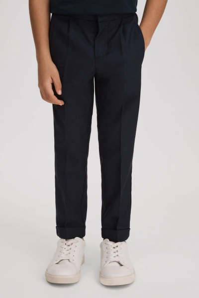 Reiss Kids' Brighton - Navy Senior Relaxed Elasticated Trousers With Turn-ups, Uk 9-10 Yrs