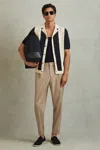 Reiss Soft Camel Brown Brighton Relaxed Drawstring Trousers With Turn-ups