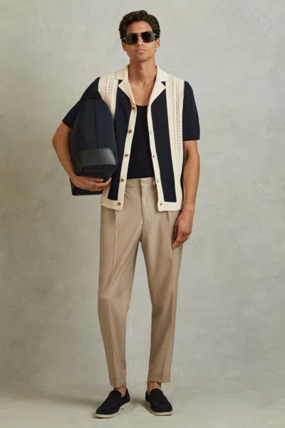 Reiss Soft Camel Brown Brighton Relaxed Drawstring Trousers With Turn-ups In Soft Camel Brown