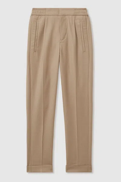 Reiss Brighton - Soft Camel Brown Brighton Teen Relaxed Elasticated Trousers With Turn-ups In Soft Camel Brown