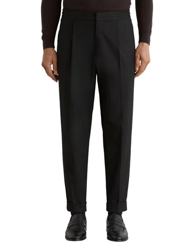 Reiss Strap Tapered Fit Belted Pleat Trousers In Black