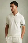 Reiss Bristol Nylon Stretch Textured Tipped Regular Fit Quarter Zip Polo Shirt In Off White