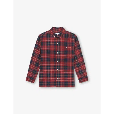 REISS RED NAVY BLUE BRONTS CHECKED COTTON SHIRT