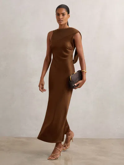 Reiss Bronze Back Detail Midi Dress In Brown