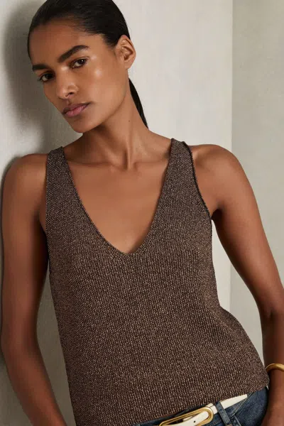 Reiss Bronze Mika Metallic V-neck Vest