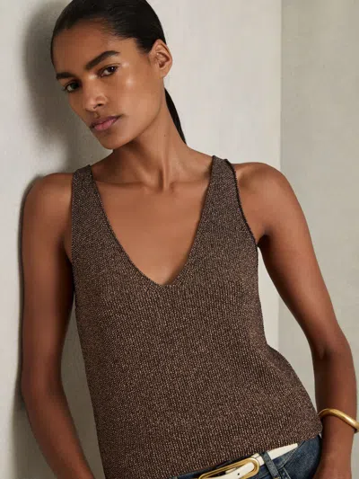 Reiss Bronze Metallic V-neck Vest In Brown