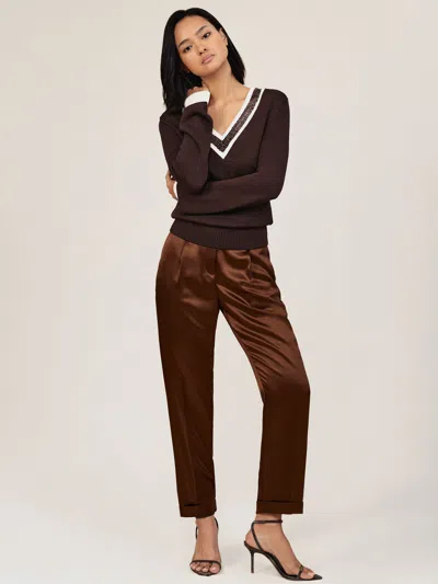 Reiss Bronze Satin Tapered Trousers In Brown