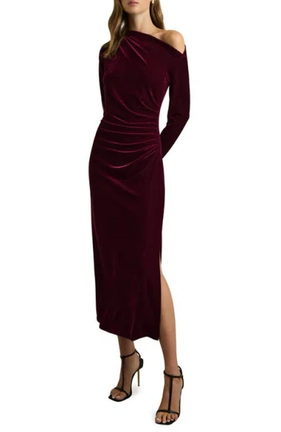 Reiss Brooke One-shoulder Long Sleeve Velvet Midi Dress