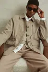 Reiss Neutral Cotton Canvas Drawstring Waist Overshirt In Neutral